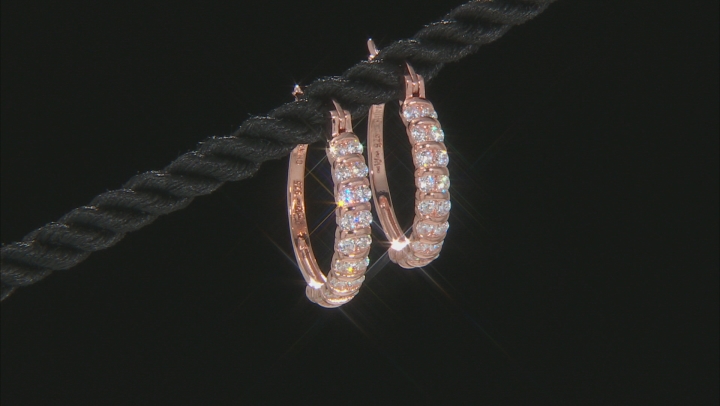 White Cubic Zirconia 18K Rose Gold Over Sterling Silver Hoop Earrings 1.36ctw Video Thumbnail