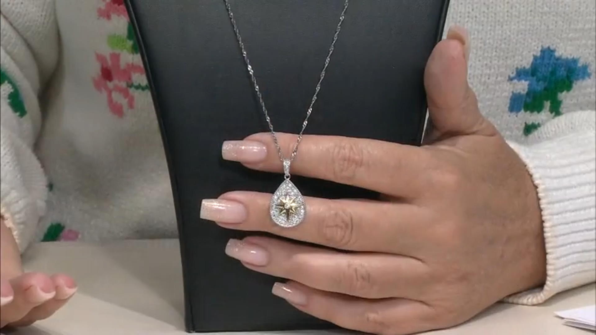 White Cubic Zirconia Rhodium And 14K Yellow Gold Over Silver Star Pendant With Chain 1.23ctw Video Thumbnail