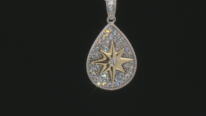 White Cubic Zirconia Rhodium And 14K Yellow Gold Over Silver Star Pendant With Chain 1.23ctw