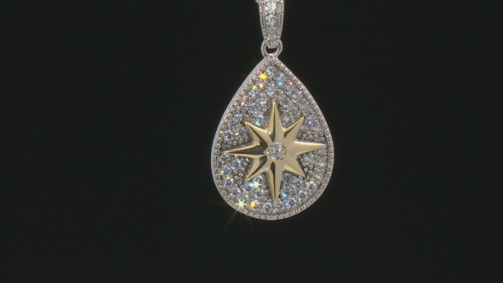 White Cubic Zirconia Rhodium And 14K Yellow Gold Over Silver Star Pendant With Chain 1.23ctw Video Thumbnail