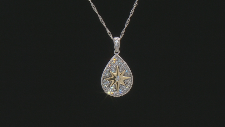 White Cubic Zirconia Rhodium And 14K Yellow Gold Over Silver Star Pendant With Chain 1.23ctw Video Thumbnail