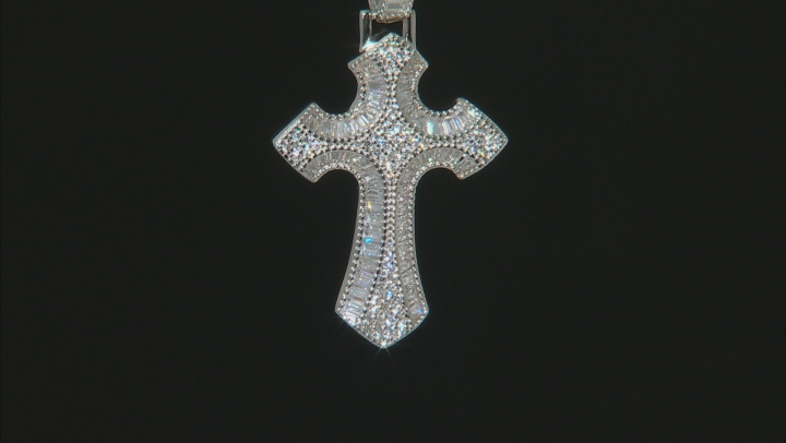 White Cubic Zirconia Rhodium Over Sterling Silver Cross Pendant With Chain 3.35ctw Video Thumbnail