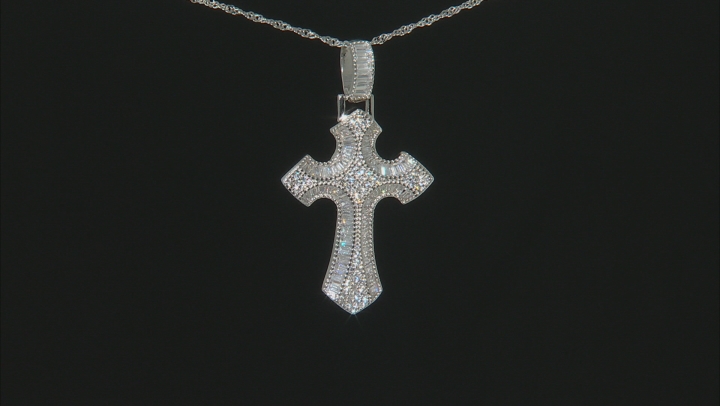 White Cubic Zirconia Rhodium Over Sterling Silver Cross Pendant With Chain 3.35ctw Video Thumbnail