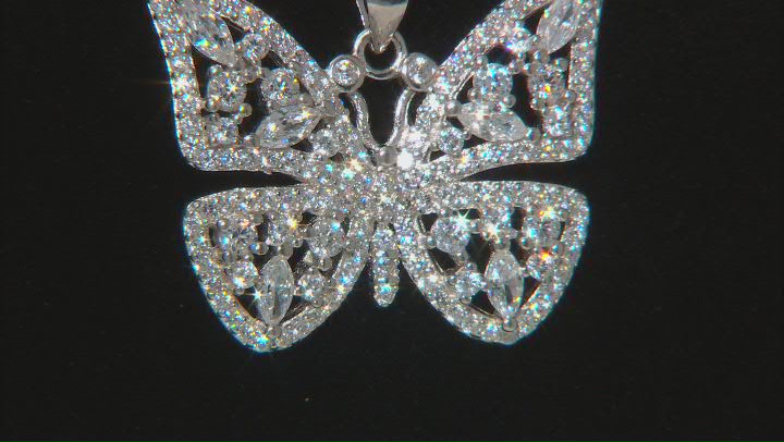White Cubic Zirconia Rhodium Over Sterling Silver Butterfly Pendant With Chain 2.16ctw