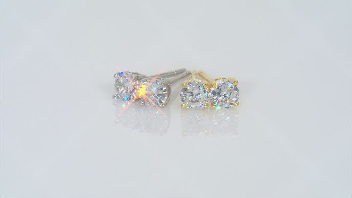 White Cubic Zirconia Rhodium And 18K Yellow Gold Over Sterling Silver Stud Earring Set of 6 9.40ctw Video Thumbnail