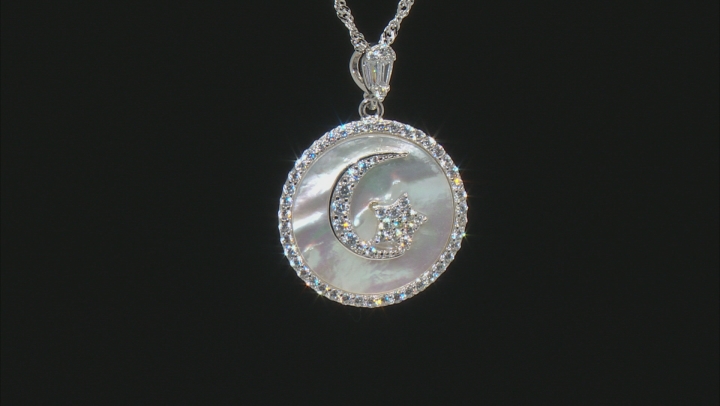 White Cubic Zirconia And Mother Of Pearl Rhodium Over Silver Pendant With Chain 1.00ctw Video Thumbnail