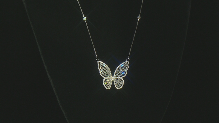 White Cubic Zirconia Rhodium Over Sterling Silver Butterfly Necklace 3.34ctw Video Thumbnail