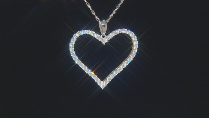 White Cubic Zirconia Rhodium Over Sterling Silver Heart Pendant With Chain 4.37ctw Video Thumbnail