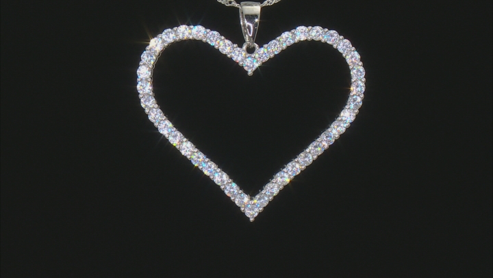 White Cubic Zirconia Rhodium Over Sterling Silver Heart Pendant With Chain 4.37ctw Video Thumbnail