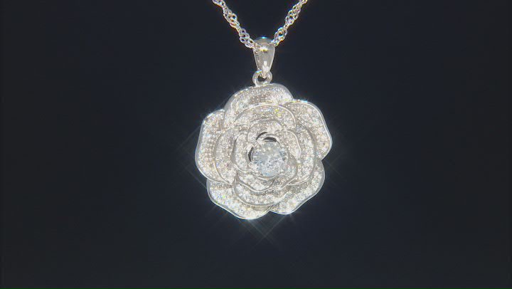White Cubic Zirconia Rhodium Over Sterling Silver Flower Pendant With Chain 1.83ctw Video Thumbnail
