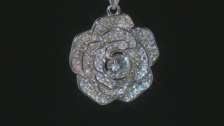 White Cubic Zirconia Rhodium Over Sterling Silver Flower Pendant With Chain 1.83ctw Video Thumbnail