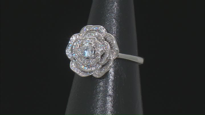 White Cubic Zirconia Rhodium Over Sterling Silver Flower Ring 0.99ctw Video Thumbnail