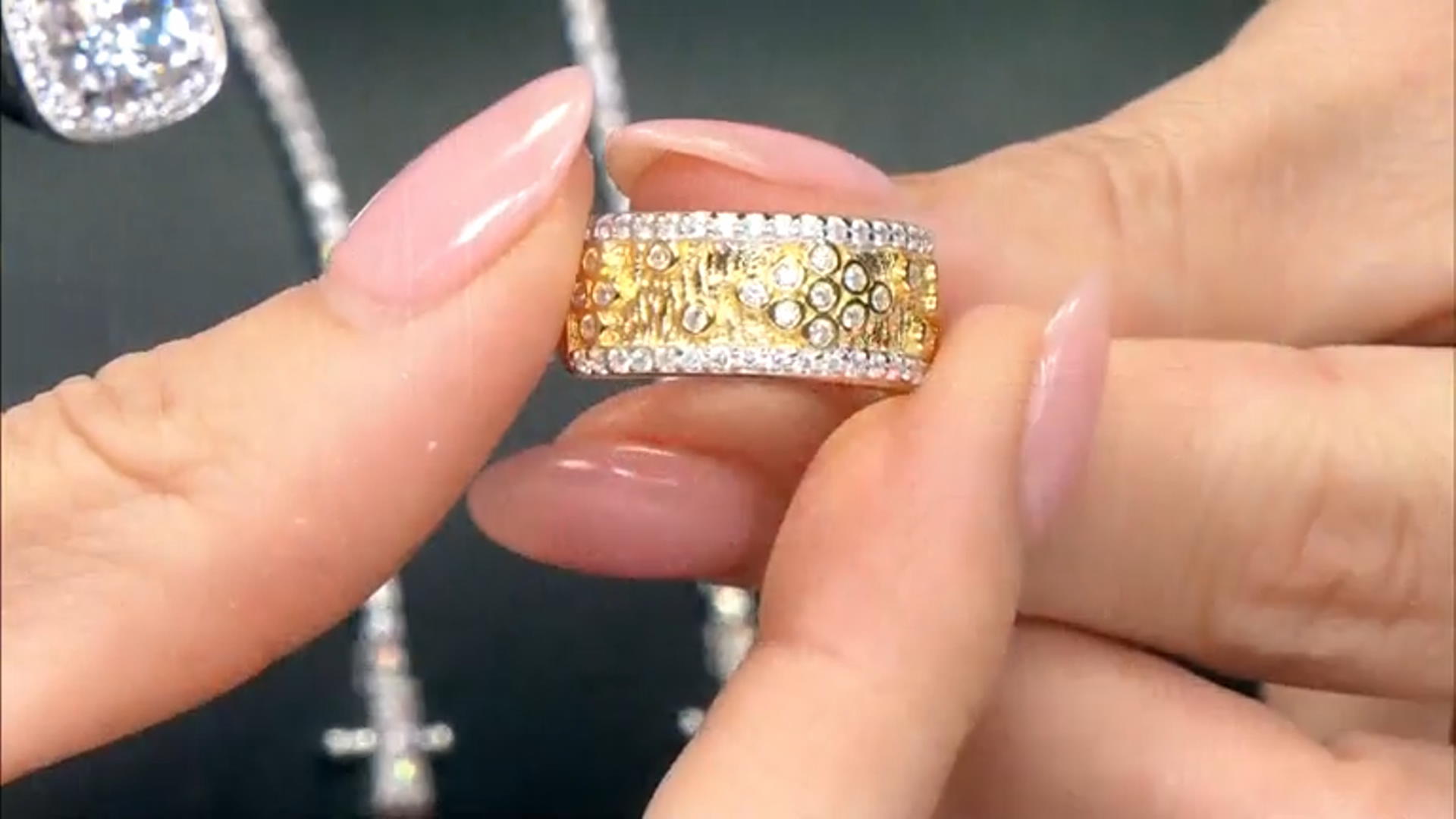 White Cubic Zirconia Rhodium And 18K Yellow Gold Over Sterling Silver Band Ring 1.26ctw Video Thumbnail