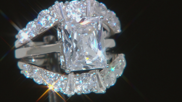 White Cubic Zirconia Rhodium Over Sterling Silver Ring With Bands 7.09ctw Video Thumbnail