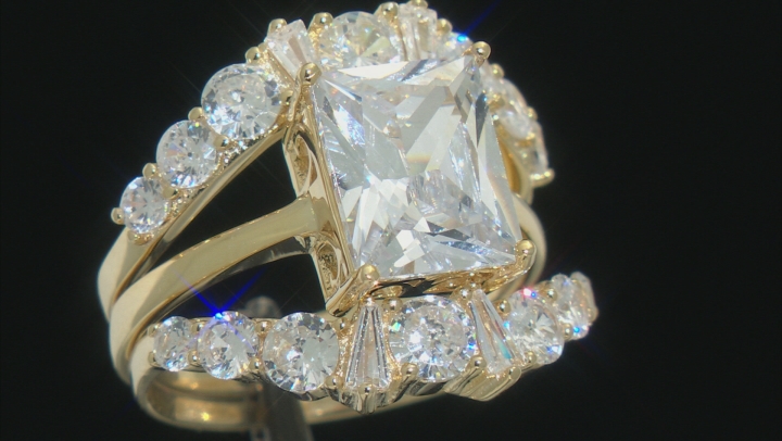 White Cubic Zirconia 18K Yellow Gold Over Sterling Silver Ring With Bands 7.09ctw Video Thumbnail