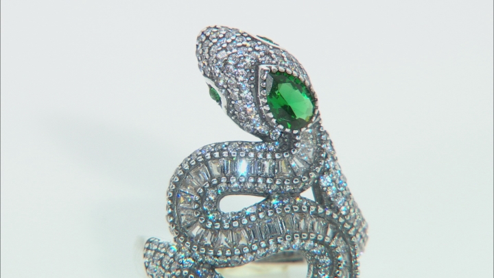 Green And White Cubic Zirconia Rhodium Over Silver Snake Ring 3.16ctw Video Thumbnail