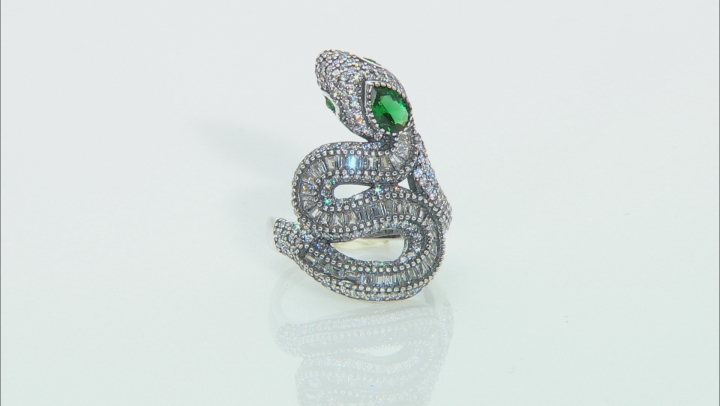 Green And White Cubic Zirconia Rhodium Over Silver Snake Ring 3.16ctw Video Thumbnail