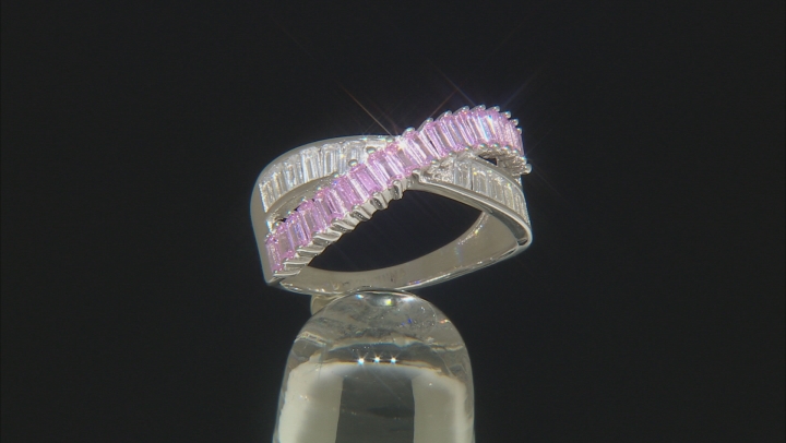 Pink And White Cubic Zirconia Rhodium Over Sterling Silver Ring 2.07ctw