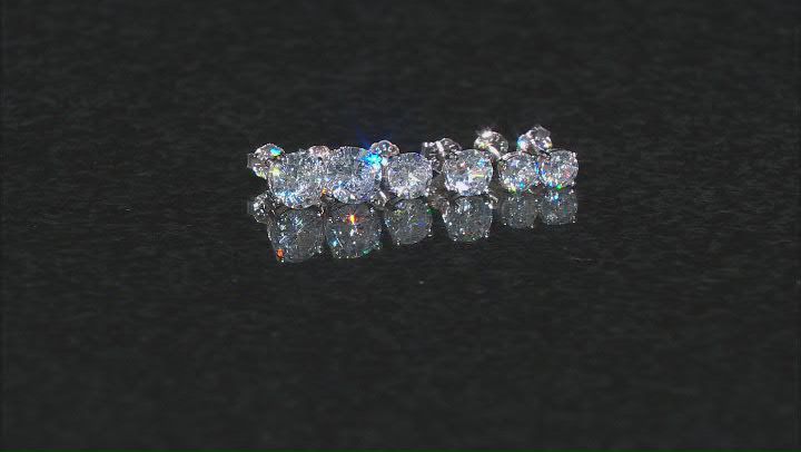 White Cubic Zirconia Rhodium Over Sterling Silver Stud Earring Set of 3 4.70ctw Video Thumbnail