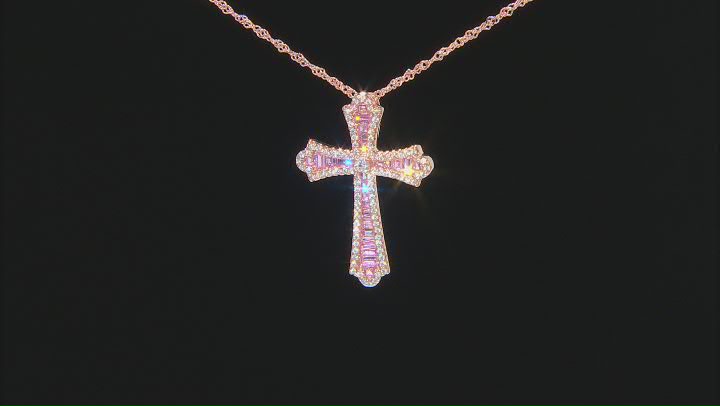 Pink And White Cubic Zirconia 18k Rose Gold Over Sterling Silver Cross Pendant With Chain 2.00ctw Video Thumbnail