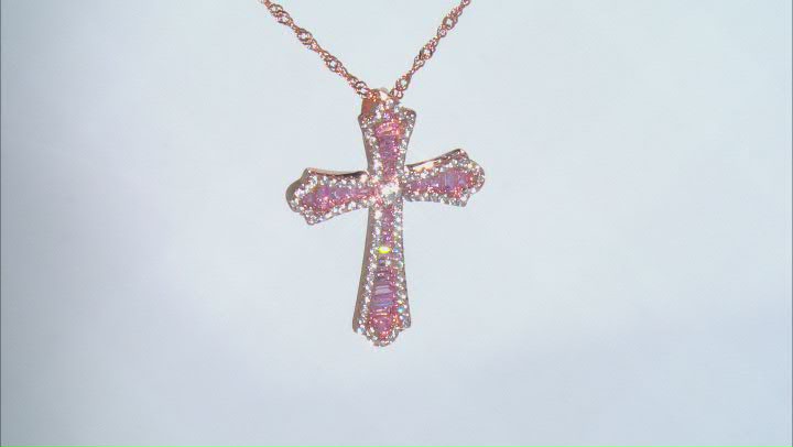 Pink And White Cubic Zirconia 18k Rose Gold Over Sterling Silver Cross Pendant With Chain 2.00ctw Video Thumbnail
