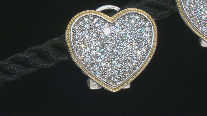 White Cubic Zirconia Rhodium And 14K Yellow Gold Over Sterling Silver Heart Earrings 0.73ctw