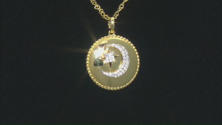 White Cubic Zirconia 18K Yellow Gold Over Sterling Silver Celestial Pendant With Chain 0.27ctw