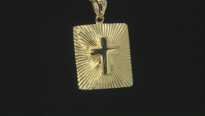 White Cubic Zirconia 18k Yellow Gold Over Sterling Silver Cross Pendant With Chain 0.02ctw Video Thumbnail
