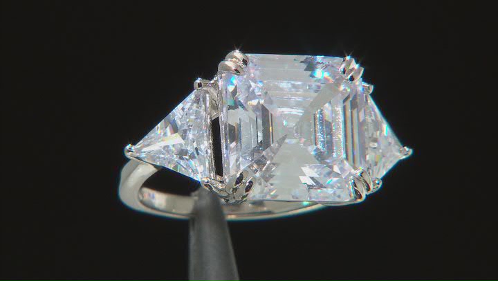 White Cubic Zirconia Platinum Over Sterling Silver Asscher Cut Ring 15.24ctw Video Thumbnail