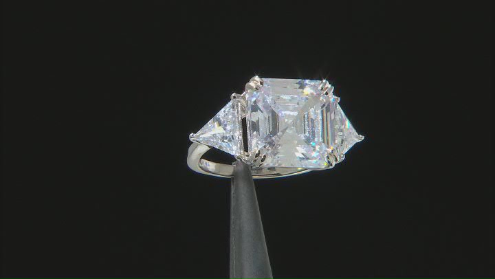 White Cubic Zirconia Platinum Over Sterling Silver Asscher Cut Ring 15.24ctw Video Thumbnail