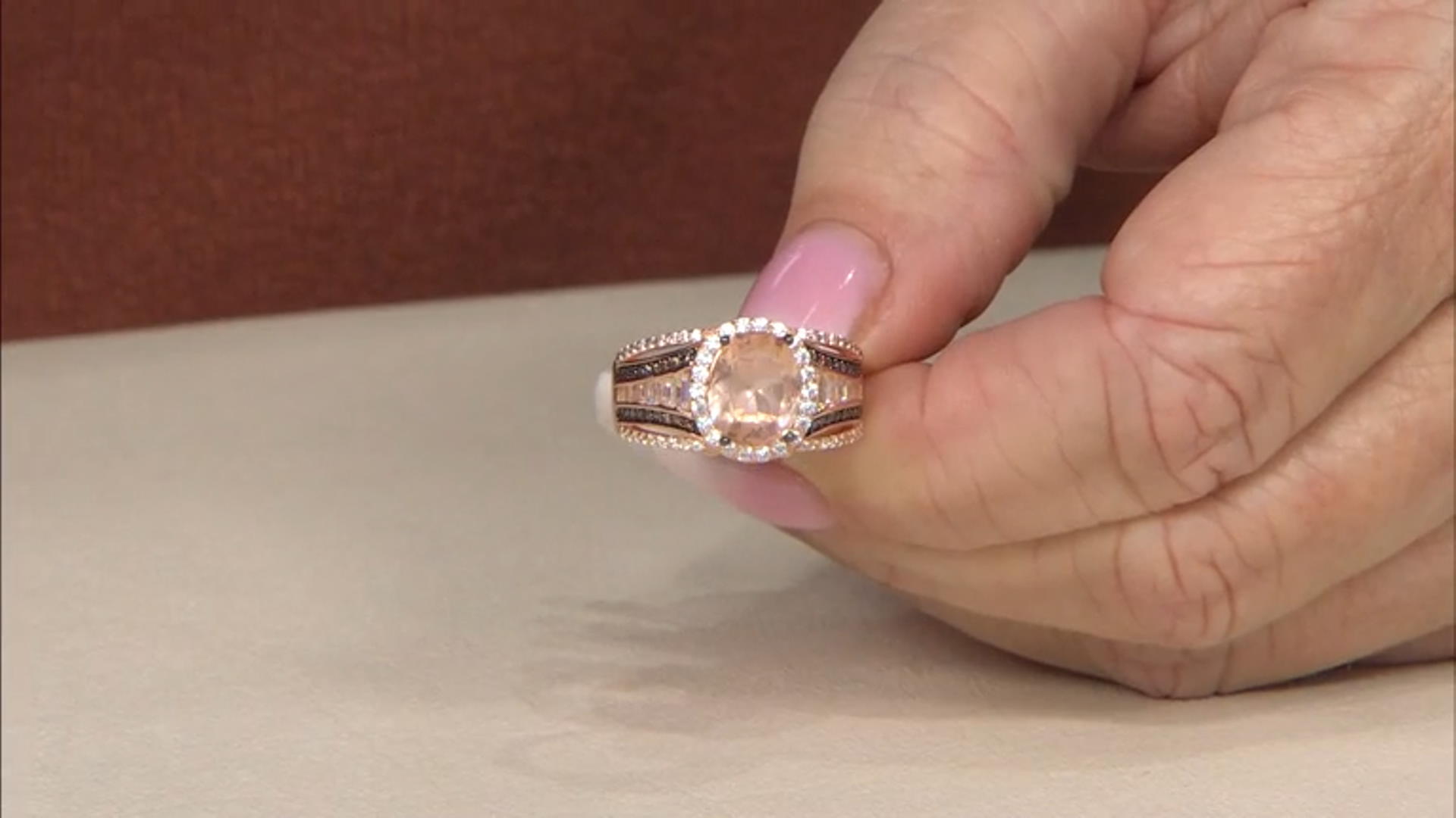 Pink Morganite Simulant And Mocha And White Cubic Zirconia 18k Rose Gold Over Silver Ring Video Thumbnail
