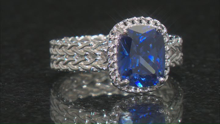 Blue Cubic Zirconia Rhodium Over Sterling Silver Ring 5.04ctw Video Thumbnail