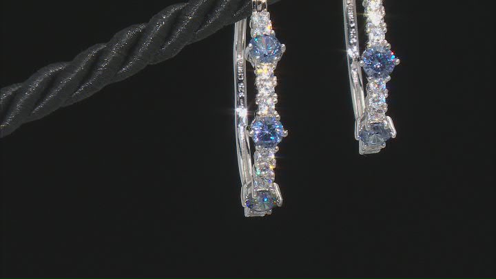 Blue And White Cubic Zirconia Rhodium Over Sterling Silver Hoop Earrings 3.60ctw Video Thumbnail