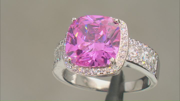 Pink And White Cubic Zirconia Rhodium Over Sterling Silver Ring 9.26ctw Video Thumbnail