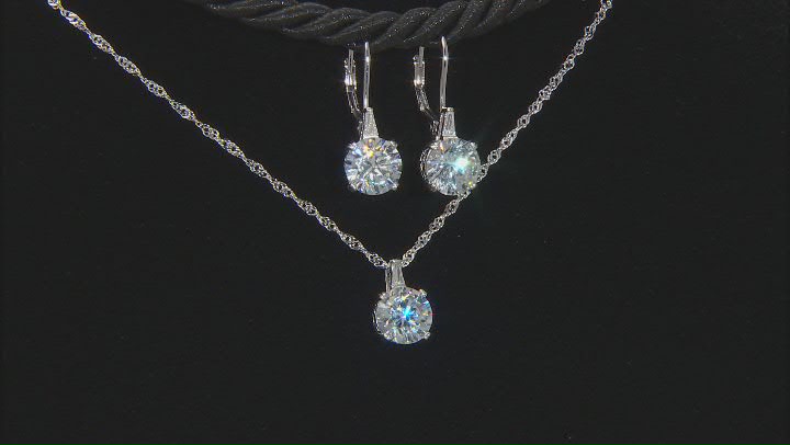 White Cubic Zirconia Rhodium Over Sterling Silver Earrings And Pendant With Chain 9.20ctw Video Thumbnail