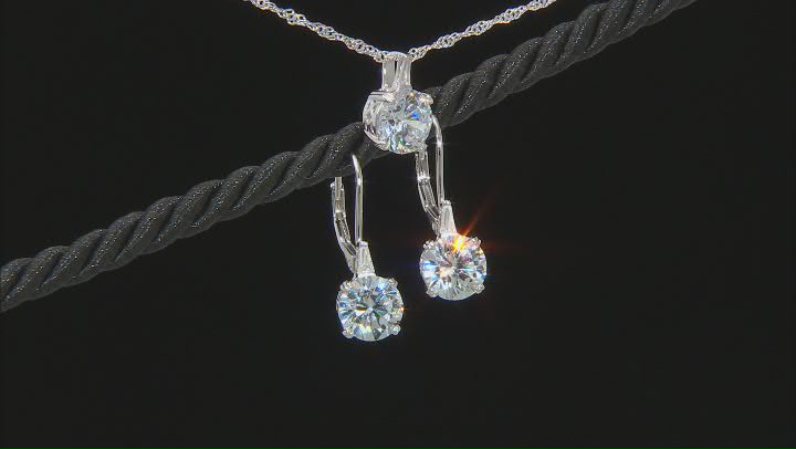 White Cubic Zirconia Rhodium Over Sterling Silver Earrings And Pendant With Chain 9.20ctw Video Thumbnail
