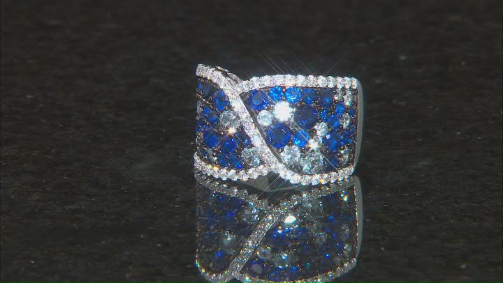 Lab Created Blue Spinel And White Cubic Zirconia Rhodium Over Sterling Silver Ring 4.74ctw Video Thumbnail