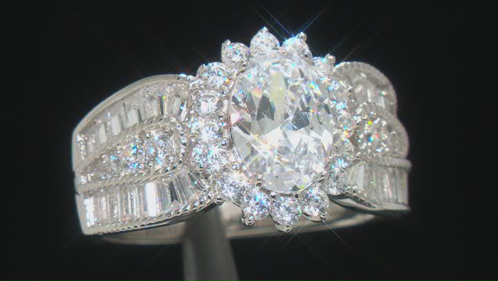 White Cubic Zirconia Platinum Over Sterling Silver Ring 5.86ctw Video Thumbnail