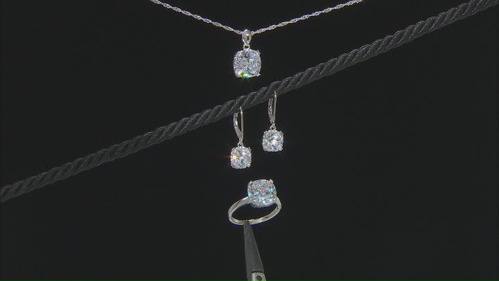 White Cubic Zirconia Rhodium Over Sterling Silver Jewelry Set 22.50ctw Video Thumbnail