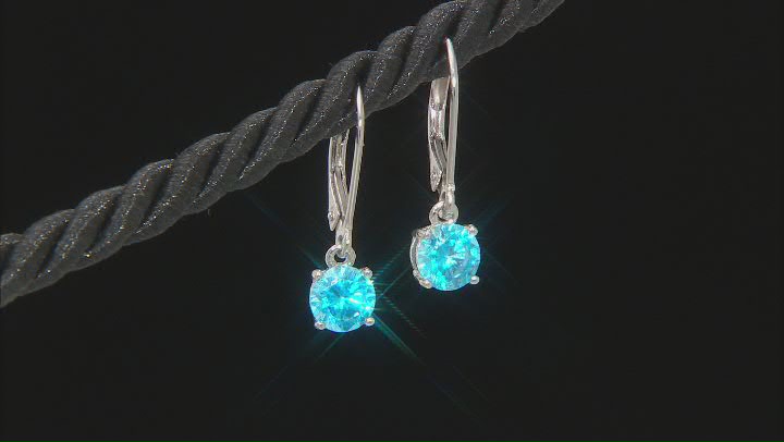 Blue Cubic Zirconia Rhodium Over Sterling Silver Earring Set 5.17ctw Video Thumbnail