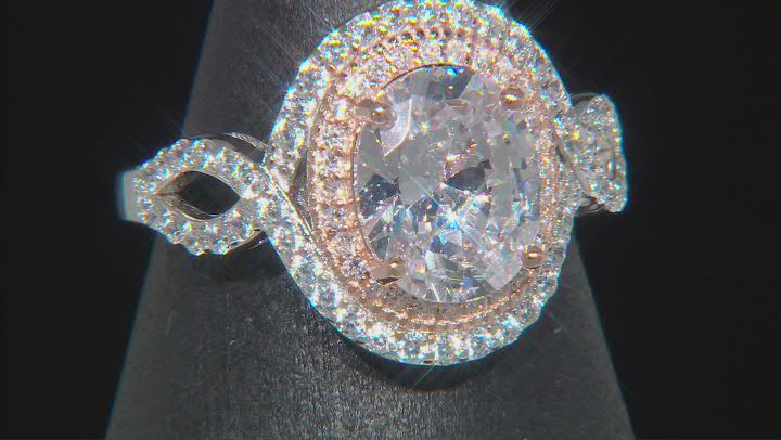 White Cubic Zirconia Rhodium And 14K Rose Gold Over Sterling Silver Ring 4.77ctw Video Thumbnail