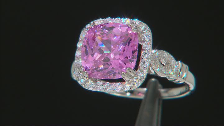 Pink And White Cubic Zirconia Platinum Over Sterling Silver Ring 6.84ctw Video Thumbnail