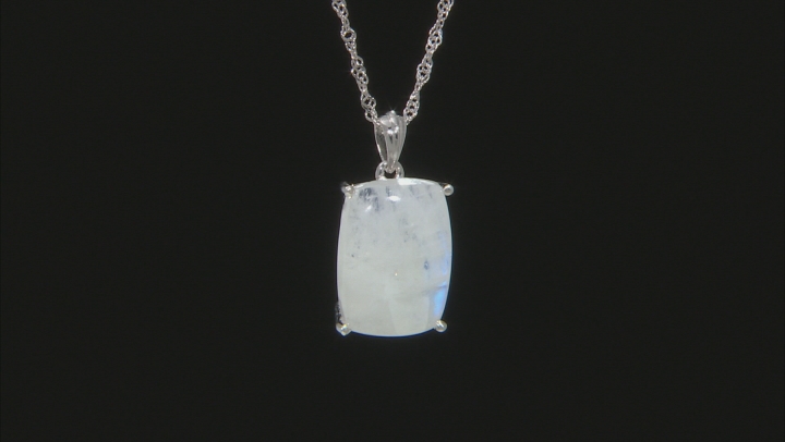 White rainbow moonstone rhodium over silver ring, earrings, and pendant with chain set