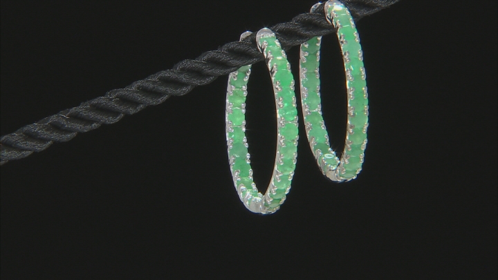 Green Zambian Emerald Rhodium Over Sterling Silver Hoop Earrings 3.78ctw Video Thumbnail