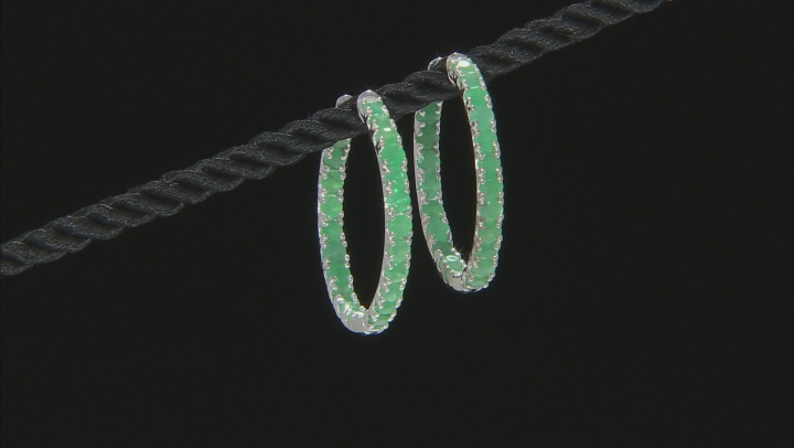 Green Zambian Emerald Rhodium Over Sterling Silver Hoop Earrings 3.78ctw Video Thumbnail
