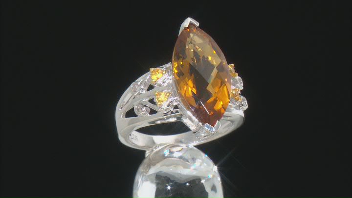 Brown Champagne Quartz Rhodium Over Sterling Silver Ring 8.16ctw Video Thumbnail