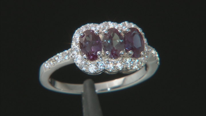 Lab Created Color Change Alexandrite Rhodium Over Sterling Silver Ring 1.90ctw Video Thumbnail