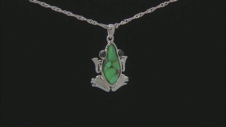 Green Turquoise Rhodium Over Sterling Silver Frog Pendant With Chain .17ctw