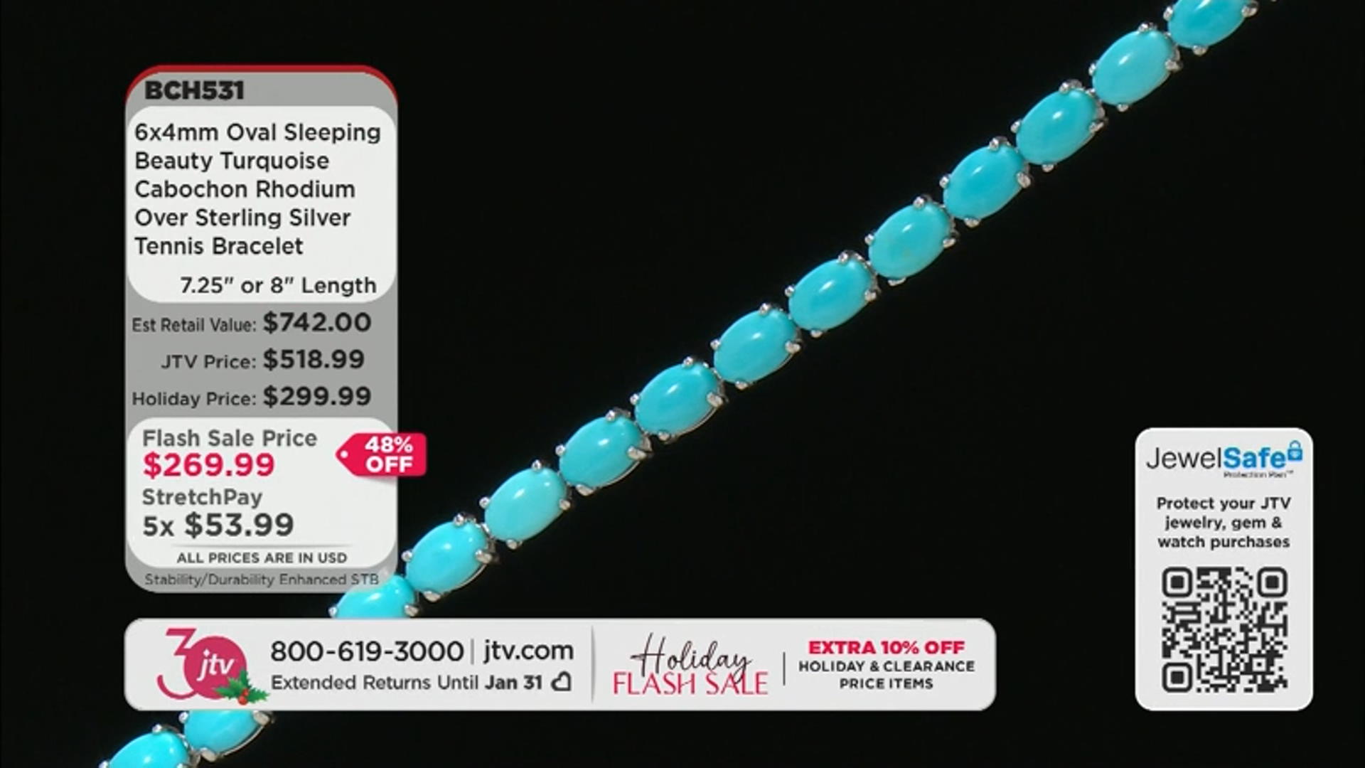 Blue Sleeping Beauty Turquoise Rhodium Over Sterling Silver Tennis Bracelet Video Thumbnail