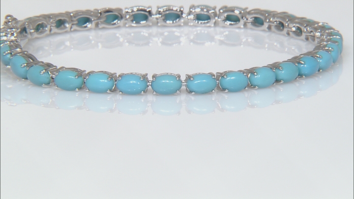 Blue Sleeping Beauty Turquoise Rhodium Over Sterling Silver Tennis Bracelet